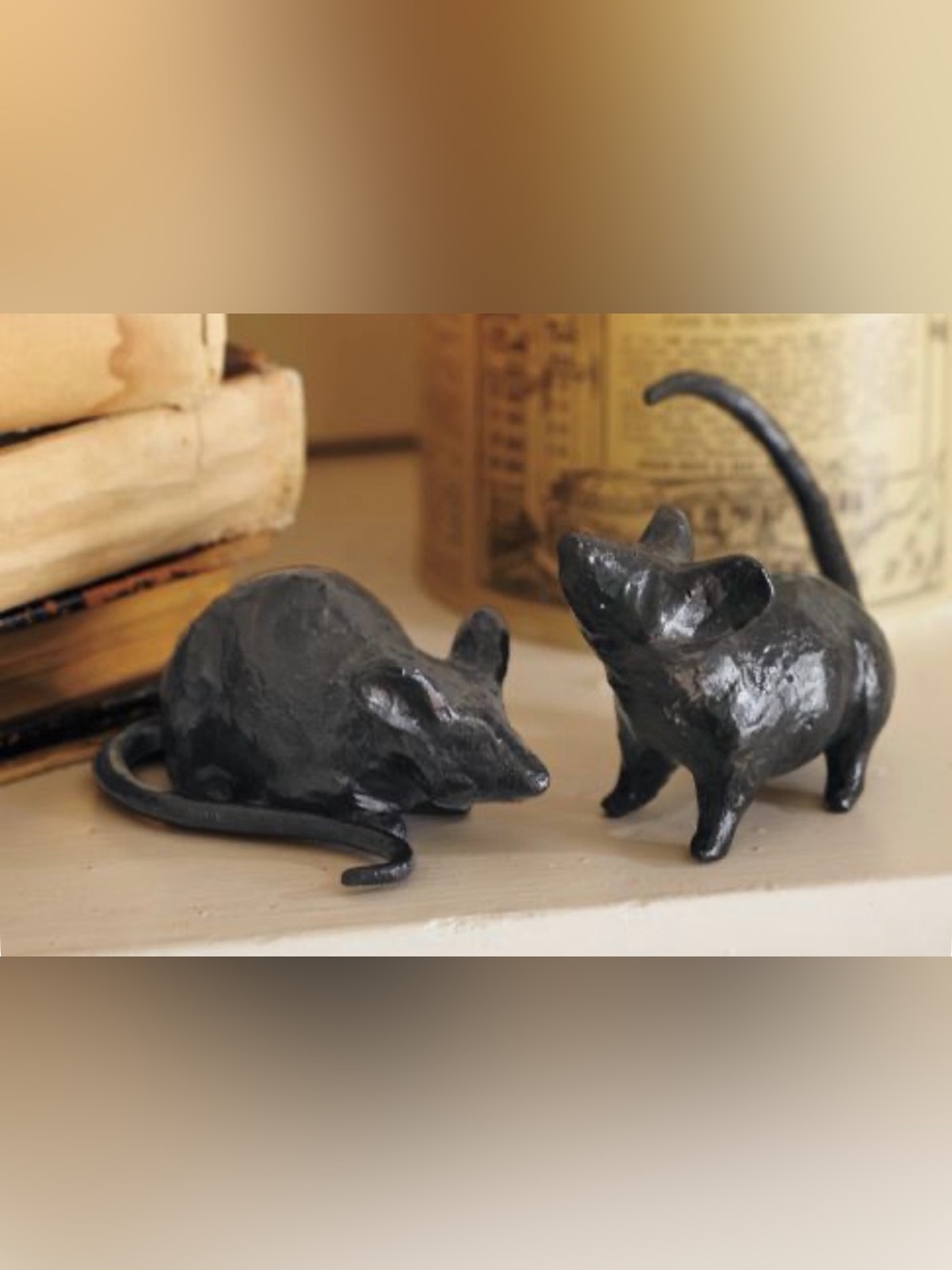2 POTTERY BARN Halloween Thanksgiving Mice Mouse Metal Sculpted Bronze RETIRED